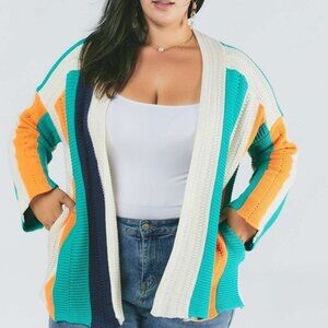 DAVI & DANI Colourblock Open Front Cardigan Sweater